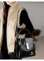 Women Patent Leather Handbag High Quality Lnterior Slot Pocket Leather Bucket Bag Female Shoulder Bag Luxury Brand Crossbody Bag