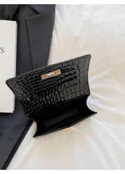 Faux Leather Solid Crocodile Embossed Fashion Mini Chain Strap Shoulder Bag