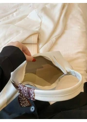 حقيبة كتف تحت الذراع بيج موحدة اللون مع وشاح متضمن، قطعة واحدة