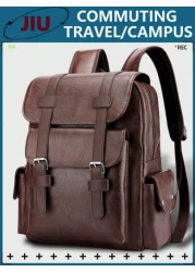 Multi Pocket Pu Soft Leather Backpack Men Purse Can Hold 15 6 Inch Computer Bag Lightweight School Bag Large Capacity Travel Bag Commuter Convenient Day Bag Multi Functional Book Bag For Students Juni