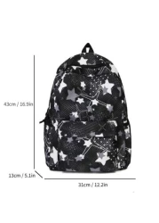  Overall Tailoring Random Pattern Placement 1pc 31cm 13cm 43cm Fashionable Star Pattern Large Capacity Nylon Backpack Versatile For Men Suitable For Daily Use Work School For Elementary Middle And Col