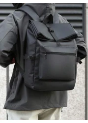 حقيبة ظهر غطاء شبشب سوداء مقاومة للماء للرجال، حقيبة سفر وعمل للكمبيوتر المحمول ، حقيبة رياضة وترفيه حقيبة هد