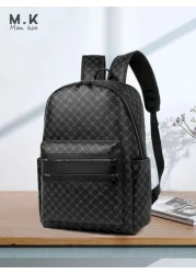 Large Capacity Printed Retro Backpack Unisex Fashion PU Leather Business Laptop College School Bag
