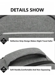 حقيبة ظهر رجالية محفظة مع تصميم شريط عاكس وجيوب متعددة، تحمل حقيبة كمبيوتر 15.6 بوصة، حقيبة مدرسية خفيفة الوزن،