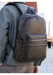 حقيبة ظهر كاجوال واسعة الحجم ومطبوعة، حقيبة مدرسية أو للأعمال من جلد البولي يوريثان اللامع, موضة