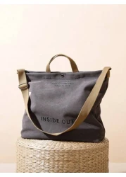 peach tree 1pc Peach Tree Fashion Simple Letter Print Large Capacity Lightweight Fit 12 Inch Tablet Bag For Men Retro Canvas Solid Color Crossbody Bag Christmas Men Bag Vacation Travel Essentials Dad