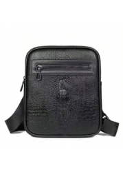 Men Black Crocodile Embossed Shoulder Bag Casual Versatile Lightweight Cycling Messenger Bag Suitable For Holiday Corporate Gifts