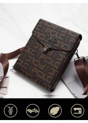 POLC Business Floral Print Men s Messenger Bag For Commuting Fashion Letter Flap Small Card Holder Phone Pouch PU Leather Large Capacity One Shoulder Bag Hanging Bag Small Square Bag Double Zipper Pho