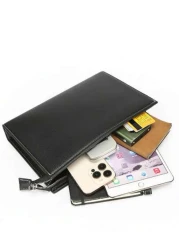 gorchis New Style Men s Clutch Bag Black Toiletry Bag Large Capacity Business Hand Carry Bag Simple Versatile PU Leather Underarm Envelope Bag With Multi Card Slots Fashion Man Bag