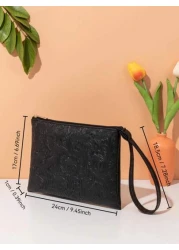 حقيبة يد مزخرفة بنقشة جلدية، حقيبة معصم بسيطة، حامل بطاقات سعة كبيرة، متعددة الاستخدامات للاستخدام اليومي وا