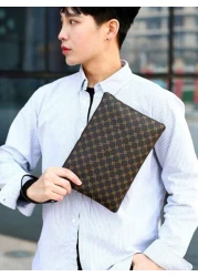 حقيبة الرجال الجلدية الأنيقة بسحاب من البولي يوريثان، محفظة رجالية من جلد البولي يوريثان باللون البني، محفظة