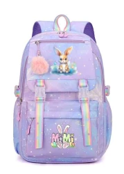 Cute Rabbit Print Lightweight Backpack With Adjustable Straps Multiple Pockets Organizer Compartments Fashionable School Bag For Rewards And Incentives Campus Backpack
