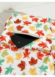 1 Pc Casual Maple Leaf Print Double Shoulder Backpack Zipper Closure Adjustable Straps School Bag Lightweight Student Bag Casual Daypack Large Capacity Backpack With Laptop Compartment Bookbag For Stu