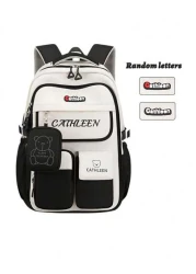 1pc Large Capacity Multi Pocket School Backpack For Girls Cartoon Bear Purple Backpack Outdoor Travel Bag With Coin Pocket Padded Shoulder Strap Fashion Versatile Polyester Suitable For Teenage Girls