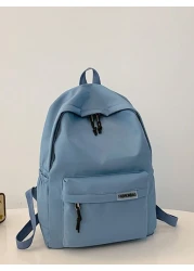 1 PC Back To School Classic Basic Large Capacity School Bag With Laptop Compartment Fashion Versatile All Purpose Backpack Purse Simplicity Solid Color Sports Bag Premium Nylon School Backpack With Ad