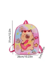 1 Pc New Boys And Girls Cartoon Capybara Print Pvc Nylon Backpack Adjustable Straps Zipper Closure Cute Casual Bag For School Outdoor Activities Travel And Friends Gift