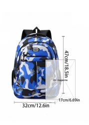 حقيبة ظهر أساسية للأولاد في موسم المدرسة، بتصميم بألوان الكامفلاج. متوفرة بأربعة ألوان: أسود وأزرق وأحمر وأخض