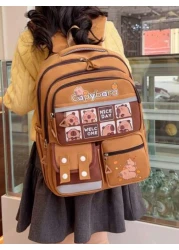 1 Cute Giant Kapibara Pattern Contrast Color Backpack Suitable For Teenagers Large Capacity Lively Student Bag With Multiple Pockets Fashion School Bag Handbag Personalized Lightweight School Backpack