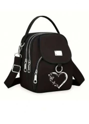 1pc Girl s Girl s Nylon Shoulder Bag With Heart And Butterfly Pattern Casual Mini Crossbody With Adjustable Strap Multi Layer External Headphone Hole Solid Color Secure Zip Closure Small Crossbody Bag