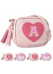 Heart Purse Little Girl Purse Birthday Gifts Cute Leather Toddler Purse Small Crossbody Bag With Tassel Personalized Initial Letter Bag Novelty Wallets For 2 10 Year Old Girl Children s Gifts Birthday