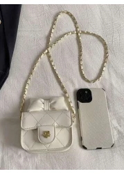 1 قطعة حقيبة جسم عبر للفتيات من مادة البولي يوريثان بشكل ماس ذات لون أحادي، حزام كتف من سلسلة معدنية، إقفال مغن