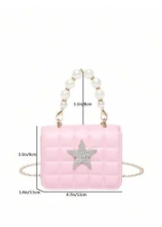 1 قطعة حقيبة مسائية مربعة ذات نجمة خماسية من اللؤلؤ وشبكة الماس، بتصميم فريد مزود بسلسلة كتف، مريحة وقابلة للا