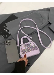 New Mini Sequin Shell Handbag Fashion Mini Tote Bag Shiny Small Crossbody Bag Ultra Small Purse