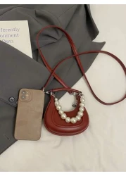 حقيبة يد من طراز كوري جديد مزينة باللؤلؤ مع حزام كتف، صندوق صلب مصغر مزين بالقمر اكسسوار، محفظة نسائية صغيرة ل