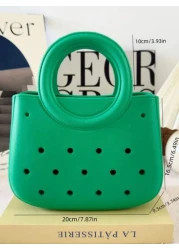 1pc EVA Solid Color DIY Hollow Out Tote Bag Waterproof Storage Basket Beach Bag Fashion Handbag