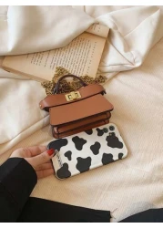 حقيبة كتف مزدوجة الوجه من الجلد الصلب بطراز الماكرون الموضة نفسها التي ترتديها المشاهير ، مقفلة بسلسلة كتف مت