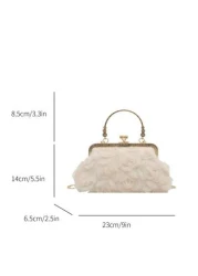1pc Sweet Handbag Clip Opening And Closing Chiffon Three Dimensional Flower Evening Bag Champagne Color Ladies Cheongsam Bag Handmade Dress Bag Chain Decoration Bag Handbag Exquisite And Versatile Sui