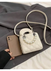 New Embroidered Pearl Chain Handbag Shoulder Bag Phone Mini Square Purse
