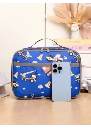 1 New Nylon Material Boy And Girl Cute Cartoon Pattern Lunch Bag Large Capacity Zipper Closure Fashionable And Casual Suitable For Daily Outings Travel And School