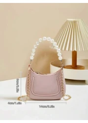 Mini Underarm Bag For Toddler Girls Pearl Decor Zipper Closure Handbag Lovely Gift Bag For Girls