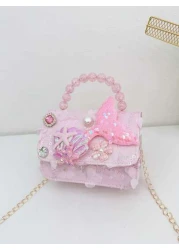 1pc Handbag Lace Flower Beaded Bag PU Sequin Mini Bag Girls Shoulder Bag Cute Fish Decor Pouch Accessory Snap Closure Coin Purse Suitable For Kids Travel Shopping Fashion Outfit Coin Purse Storage