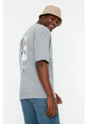  Collection Gray Floral PrinTed Wide CuT CoTTon T-Shirt - TMNSS21TS1223