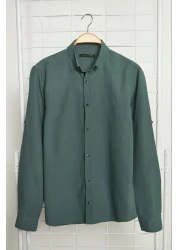  Collection Dark Green Slim Fit Epaulettes Shirt - Long Sleeve, 100% Cotton, Tmnss20Go0189