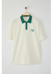  Collection Ecru Regular Polo Neck Plain Knitted Polo Neck T-Shirt Tmnss25Po00005