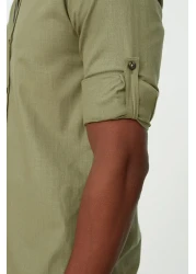  Collection قميص أخضر بقصة ضيقة مع كتاف - كم طويل، 100% قطن، TMNSS20GO0189