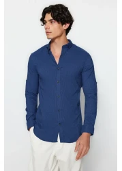  Collection Khaki Regular Fit Apache Collar Linen Shirt Tmnss20Go0443