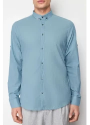  Collection Blue Slim Fit Cotton Shirt with Epaulettes - TMNSS20GO0189