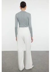  Collection High Waist Wide Leg Ecru Pleated Pants - Twoaw21Pl0076