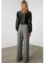  Collection Gray Button Detailed Wide Leg Woven Trousers TWOAW21PL0492
