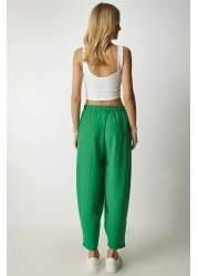 Happiness İstanbul Women's Green Linen Shirt Baggy Trousers Set DZ00080