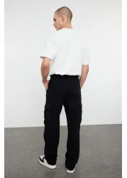  Collection بنطال قطني أسود بجيب كارجو، فضفاض/فضفاض ومشدود TMNSS24PL00021