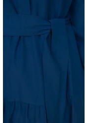  Modest Saks Belted Chief Collar Button Detail Woven Dress TCTSS21EL3343