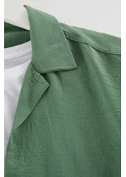  Collection Apaş Collar Khaki Oversize Summer Linen Shirt - TMNSS23GO00053
