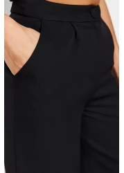  Collection بنطال قماش أسود مطوي بأرجل واسعة - TWOSS21PL0189