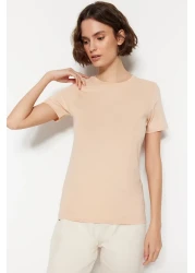  Collection Brown-Beige 100% Cotton 2-Pack Basic Crew Neck Knitted T-Shirt TWOSS20TS0141