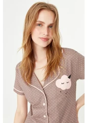  Collection Mink Printed Shirt-Pants Knitted Pajamas Set THMSS21PT0876